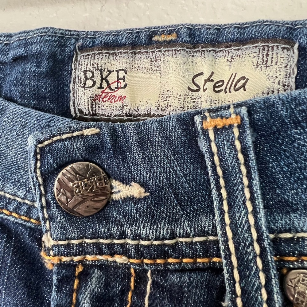 BKE Stella Slim Bootcut Jeans Womens 28 x 31.5 Dark Wash Low Rise Distressed - Picture 4 of 13